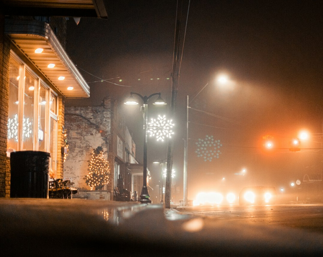 small town street at night